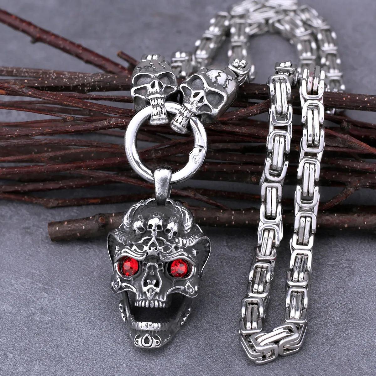 Colar Skull Eye Red Aço Inox - Rocktude