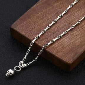 Bone Necklace with Skull Pendant S925 Silver