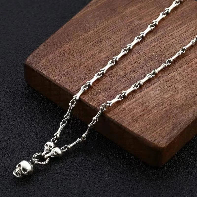 Bone Necklace with Skull Pendant S925 Silver