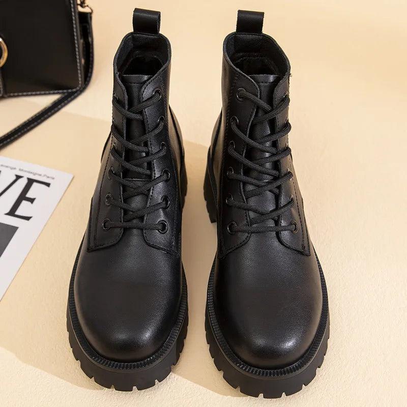 Bota Coturno Feminina Couro Zíper Duplo - Rocktude