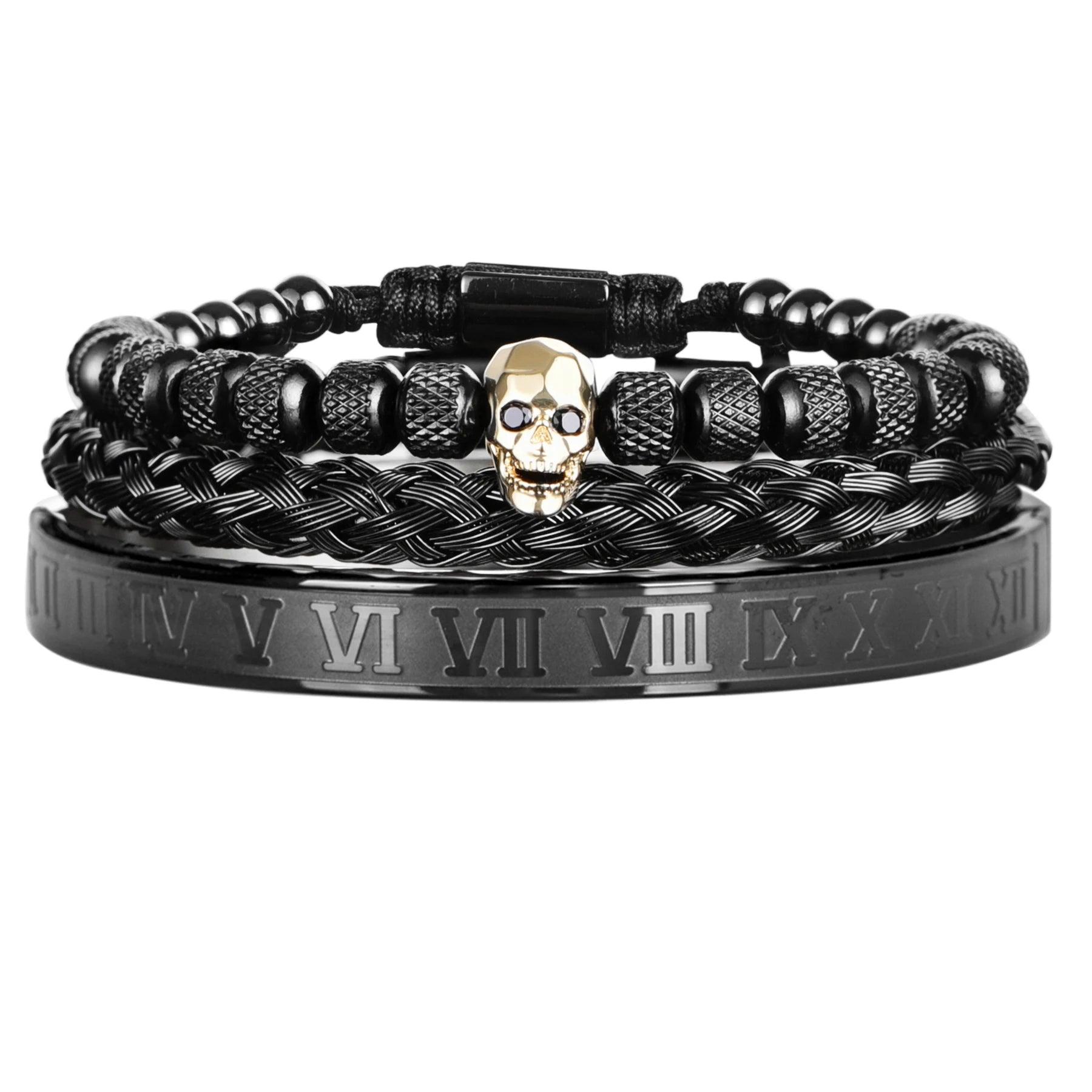 Pulseira Skull Luxuria Kit com 3 - Rocktude