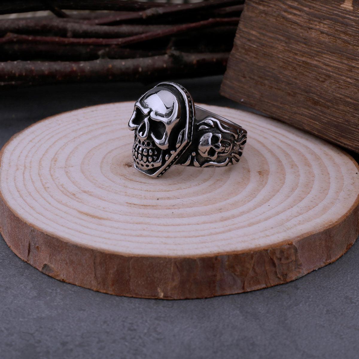 Anel Gótico Skull Aço Inox - Rocktude