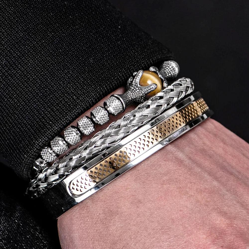 Pulseira Conjunto Super Luxo Olho de Tigre - Rocktude