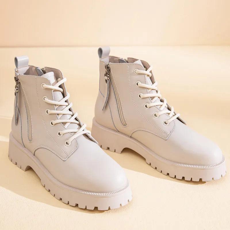 Bota Coturno Feminina Couro Zíper Duplo - Rocktude