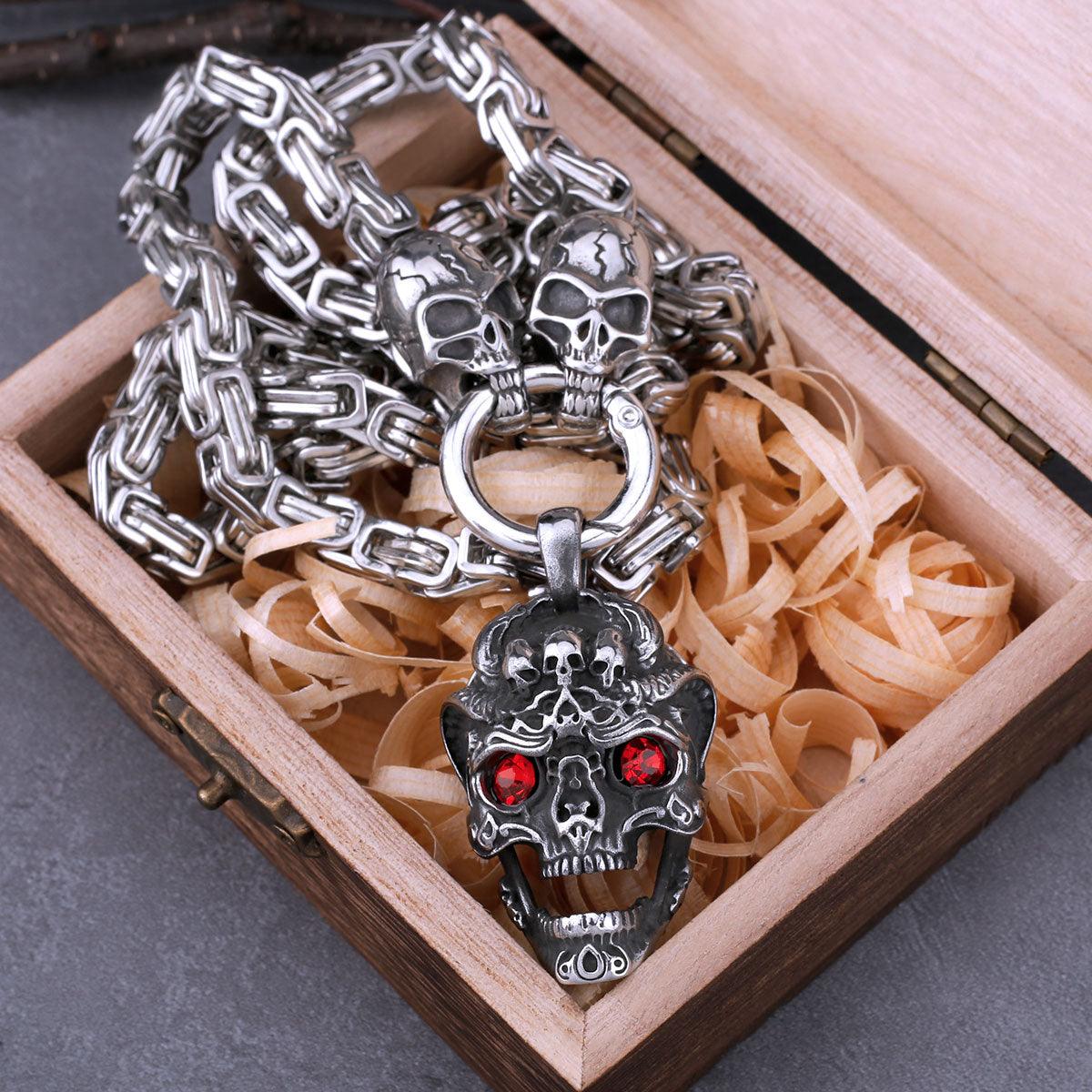 Colar Skull Eye Red Aço Inox - Rocktude