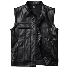 Colete De Couro Masculino Motorcycle Original - Rocktude