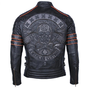 Jaqueta de Couro Genuíno Motociclista, Modelo Skull - Rocktude