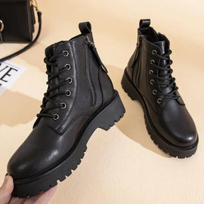 Bota Coturno Feminina Couro Zíper Duplo - Rocktude