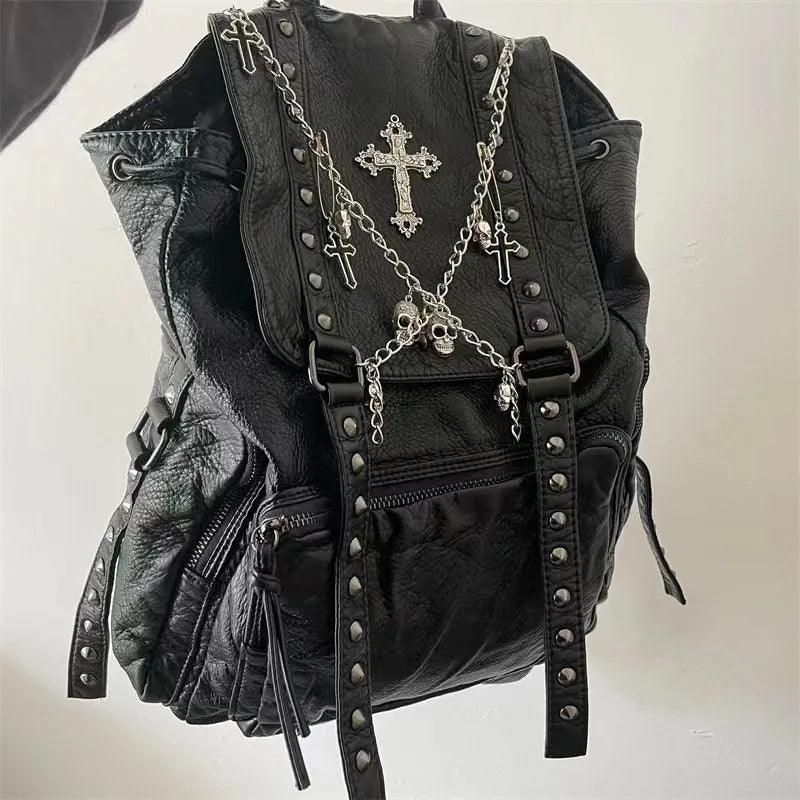 Mochila Couro Corrente Punk - Rocktude