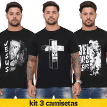 Kit 03 Camiseta Masculina Fé Jesus Leão