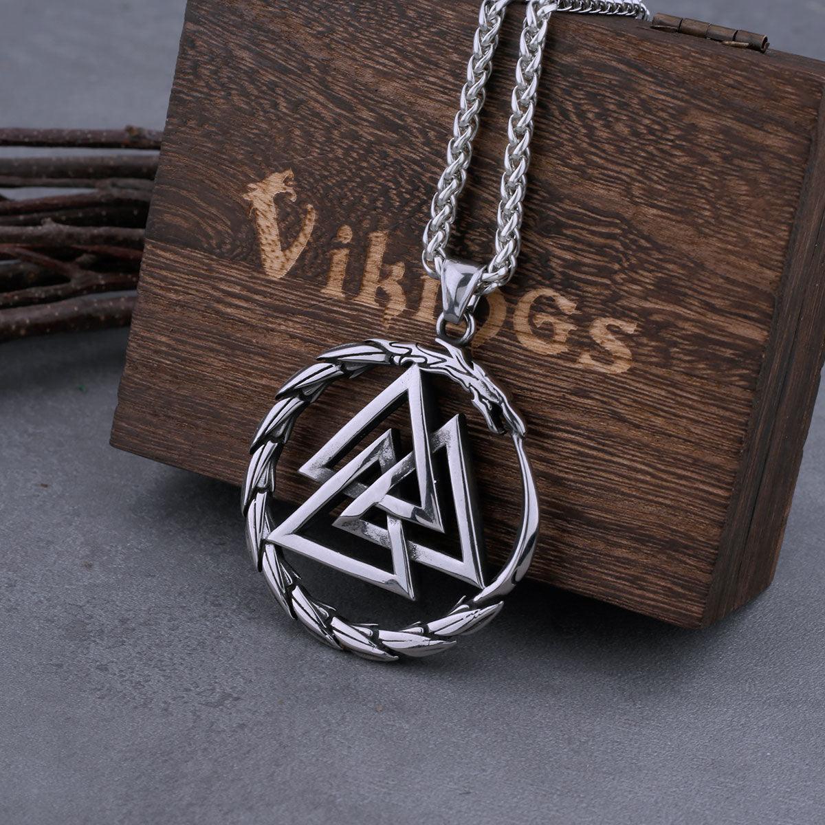 Colar Dragão Devorador Valknut Aço Inox - Rocktude